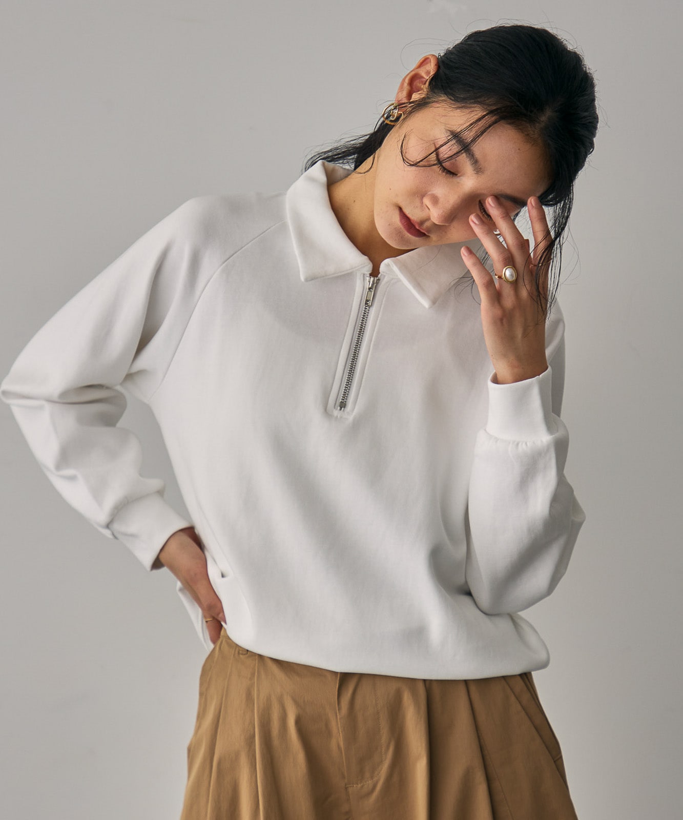 Double-Knit Half-Zip Sweatshirt | TENTO | TENTO online store