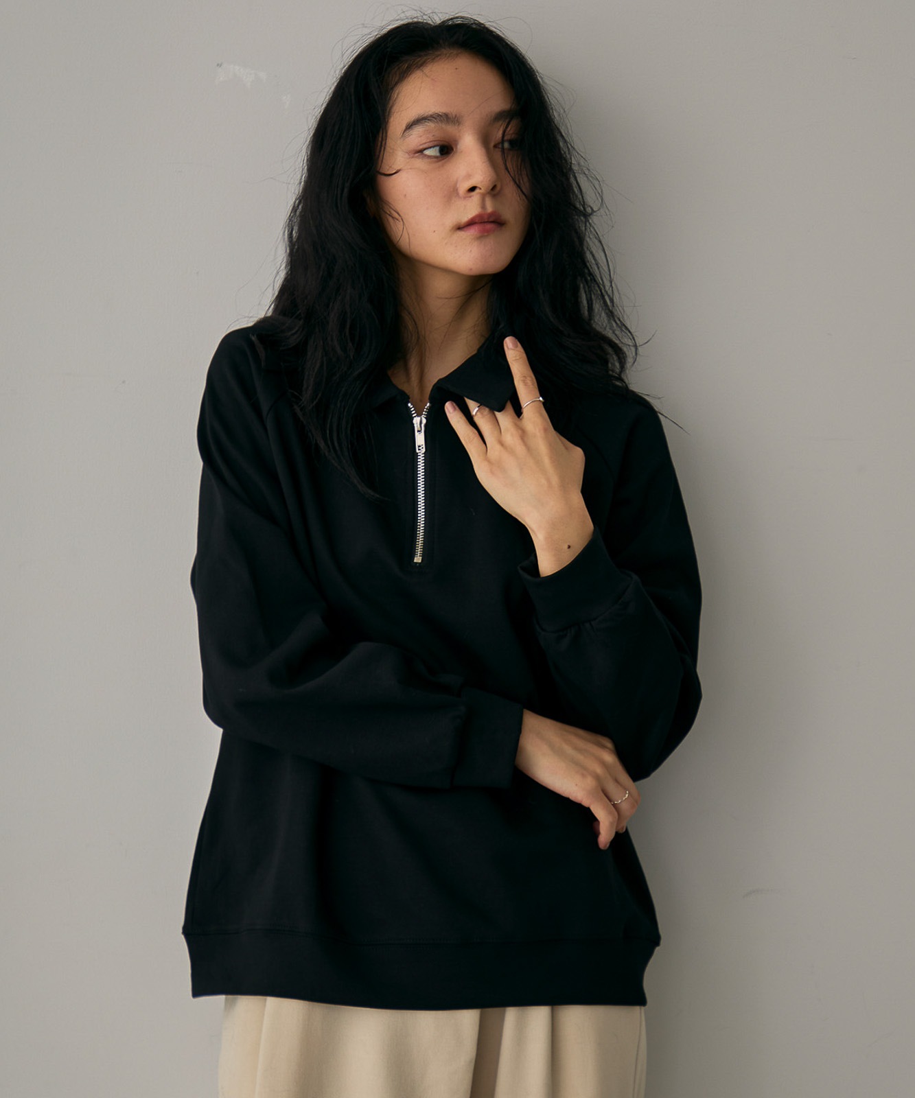 Double-Knit Half-Zip Sweatshirt | TENTO | TENTO online store