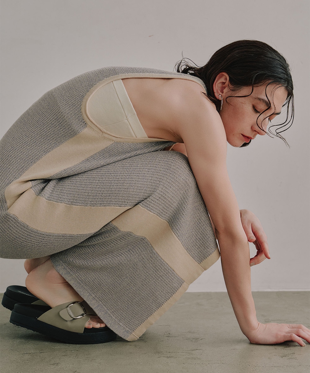 ASMEE 2WAY I LINE KNIT DRESS/EVOL 厚底サンダル EVOL/イーボル】 ニット厚底サンダル IU5132 （ブラック
