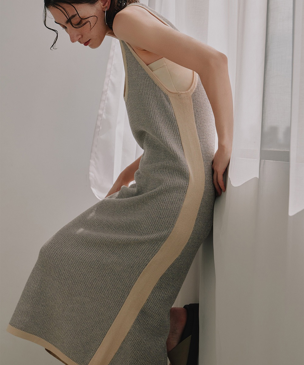 【4/30迄出品】 SQUARE SELEEVE KNIT ONEPIECE Line Knit Onepiece | Onepiece / Dress | TENTO