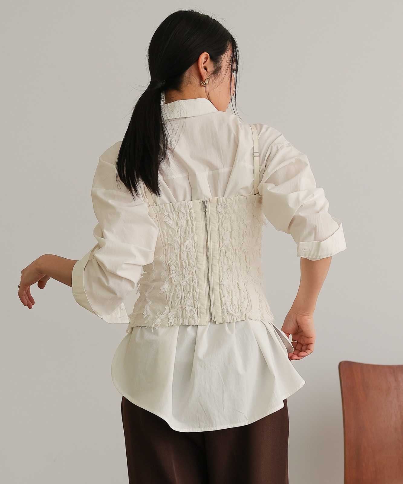 Fringe jacquard Bustier / White | NEW ARRIVAL | TENTO online store