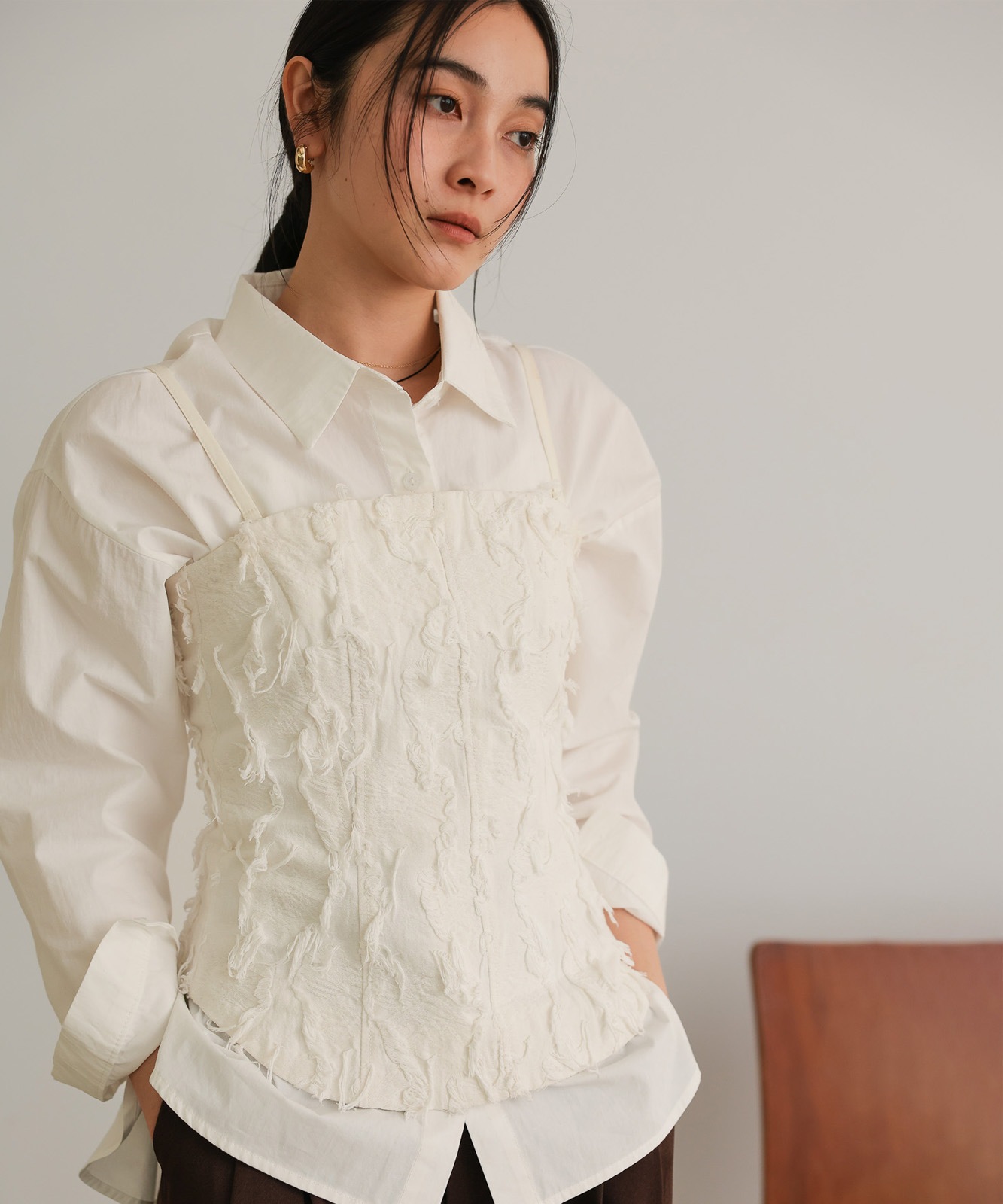 フリンジジャカード ベアトップビスチェ / White | NEW ARRIVAL