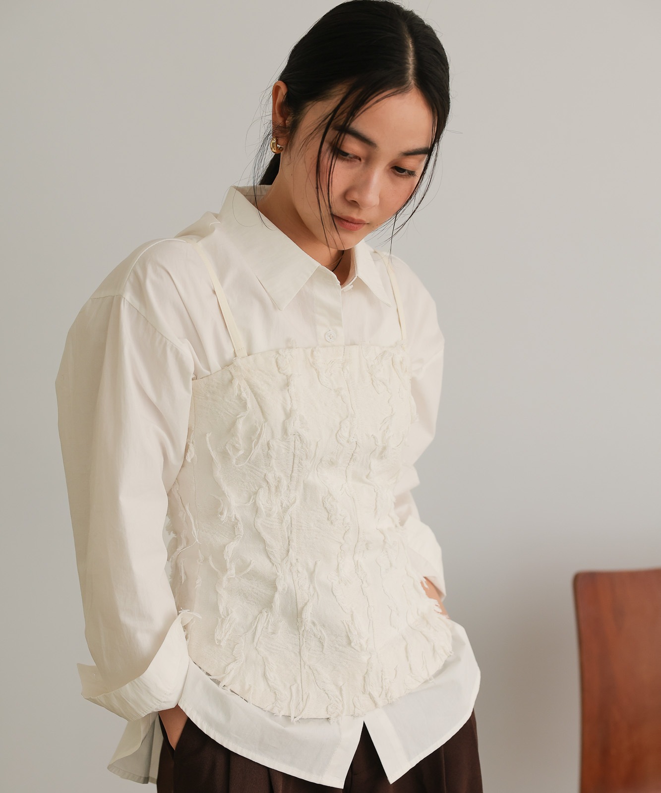 Fringe jacquard Bustier / White | NEW ARRIVAL | TENTO online store
