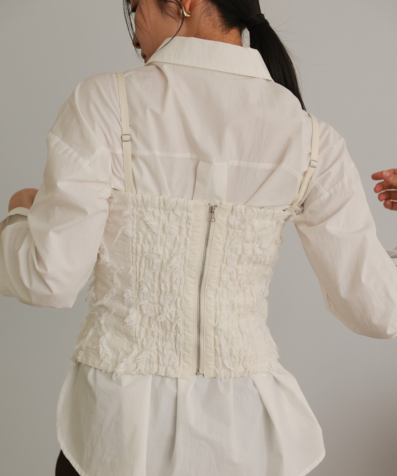 Fringe jacquard Bustier / White | NEW ARRIVAL | TENTO online store