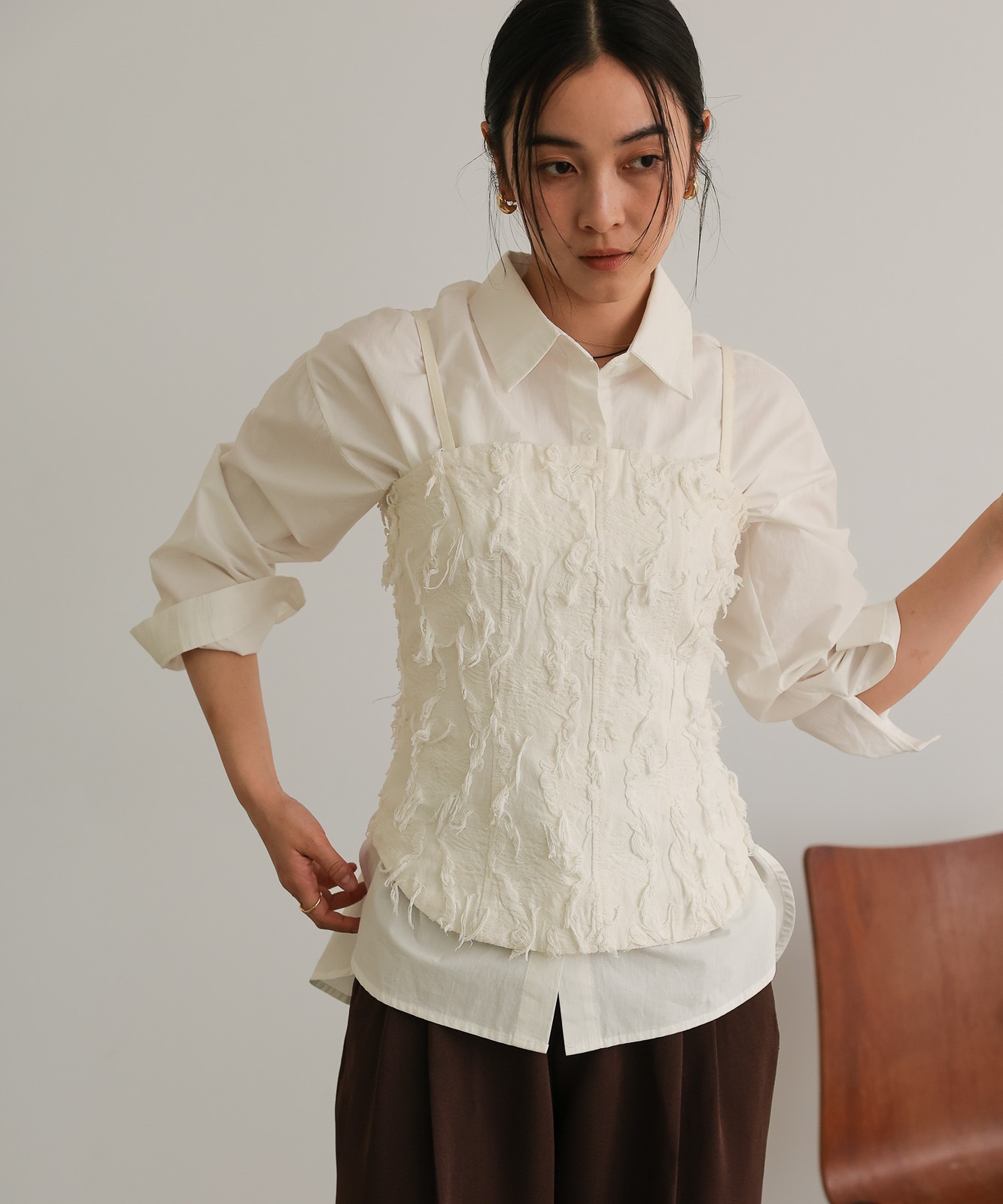 フリンジジャカード ベアトップビスチェ / White | NEW ARRIVAL