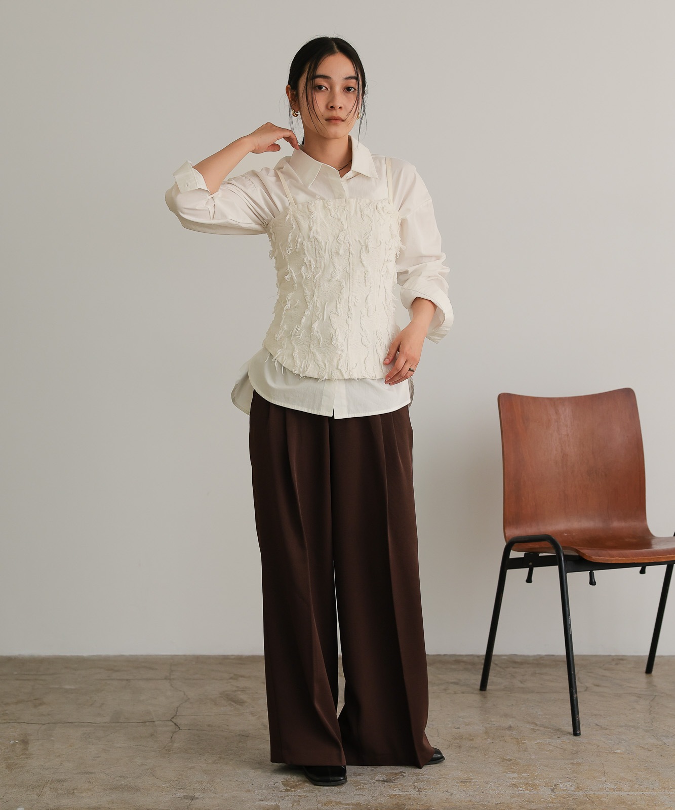 Fringe jacquard Bustier / White | NEW ARRIVAL | TENTO online store