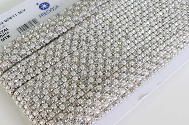 【反単位】20mmプレシオサpreciosaパール＆クリスタルのラインストーン<br>1反10m巻き