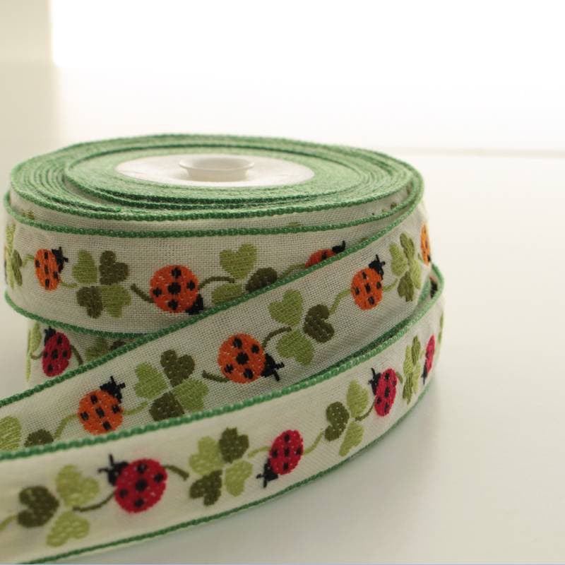 3963-18mm てんとう虫とクローバー柄チロリアンテープ・チロルテープ