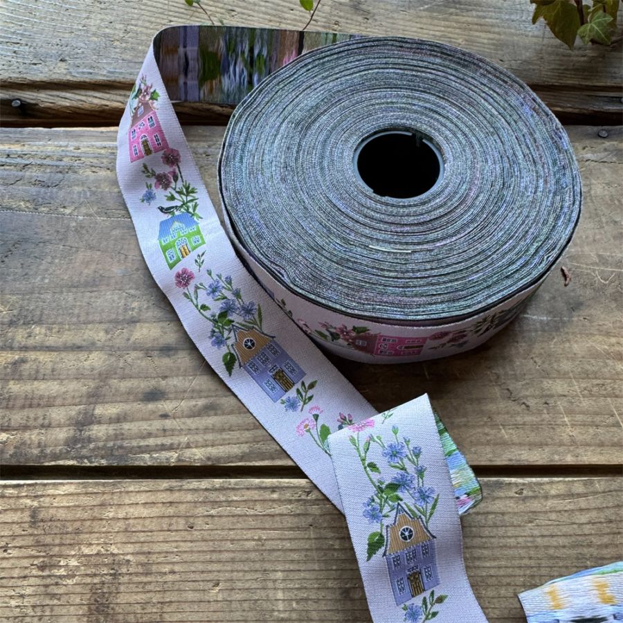 【50cm単位】約幅32mm　お家と小鳥とお花のリボン　チロリアンテープ