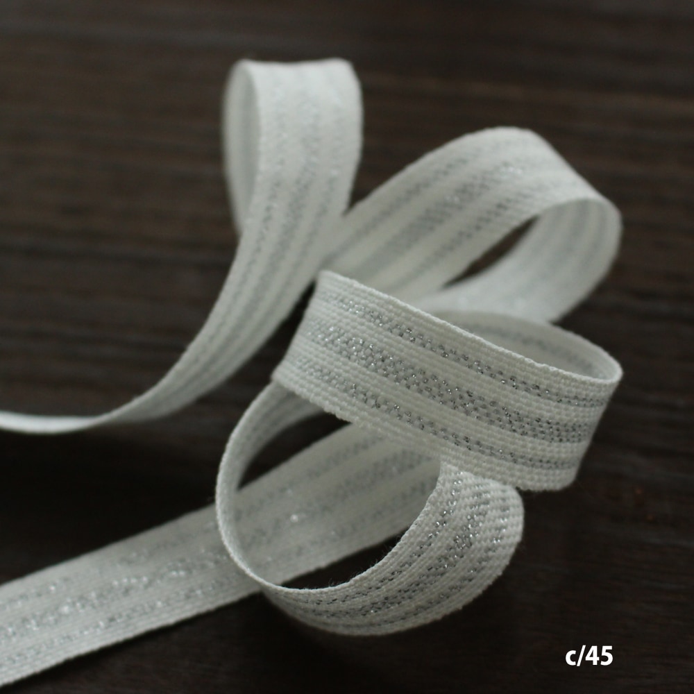 2色】No,1173-17mm リネンリボン ラメ3ライン柄 平テープ