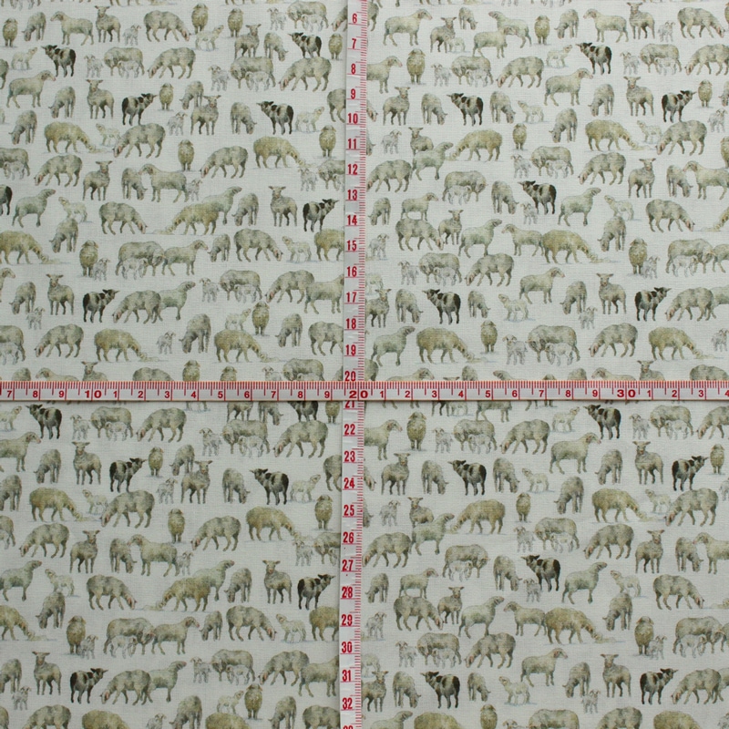 【140cm×50cm】ドイツ輸入生地　acufactum766　羊、子羊、牛柄　牧草地の動物たち柄の生地