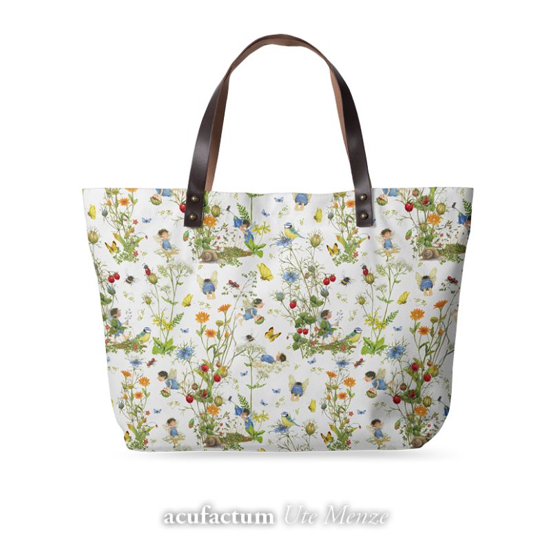 145cm×50cm】ドイツ輸入生地 acufactum884 蝶々と妖精、蜂、鳥柄の生地