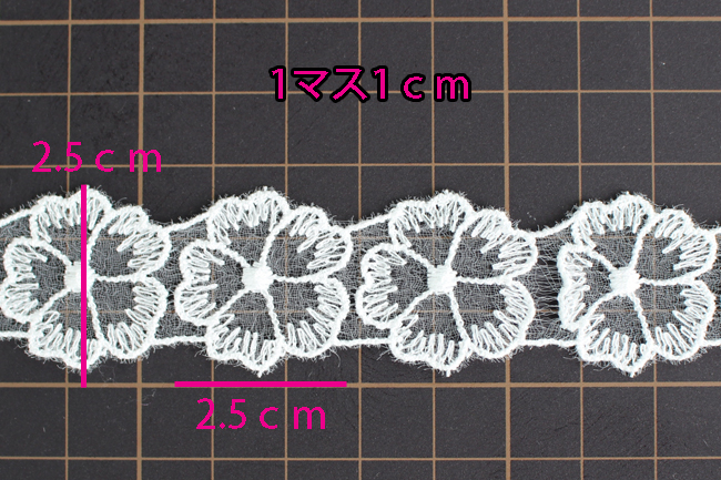 幅約25mm 国産ケミカルレース　透明感のあるお花柄レース