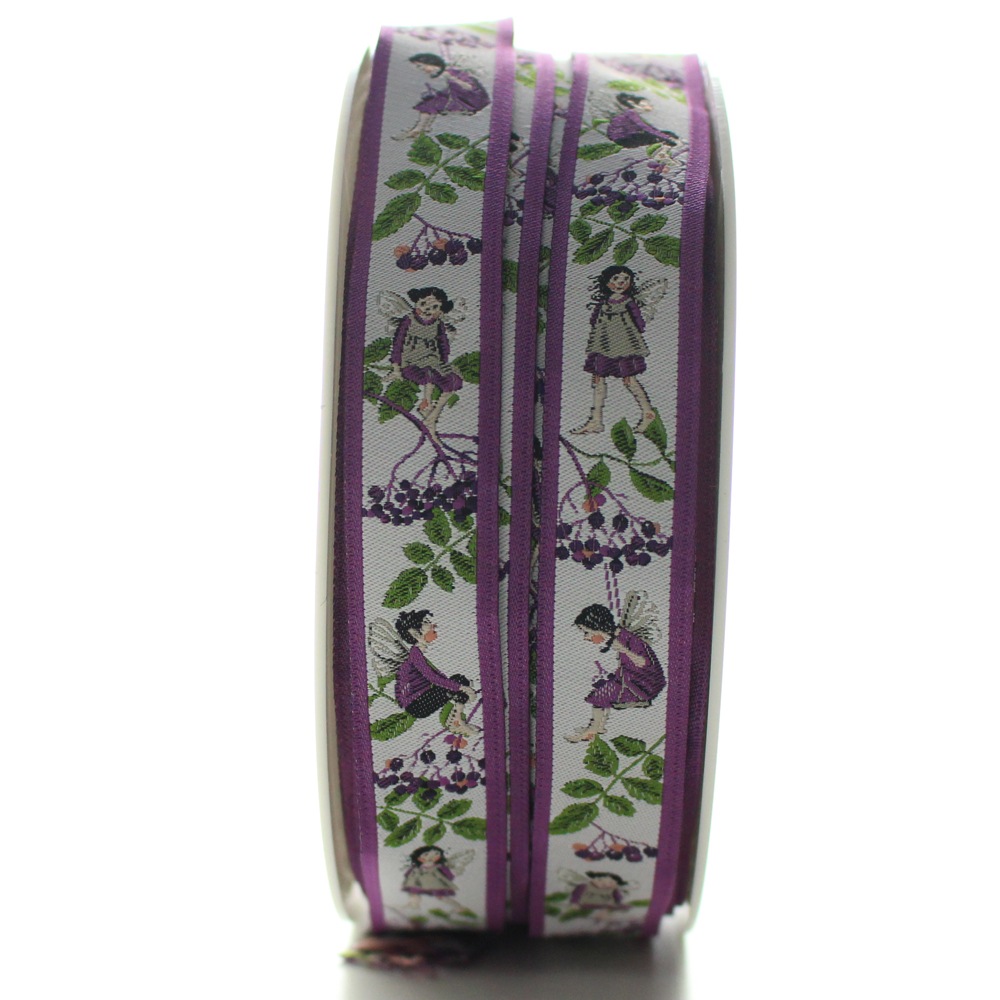 【50cm単位】acufactum324 約幅16mm　ニワトコと妖精柄のジャガードリボン　チロリアンテープ