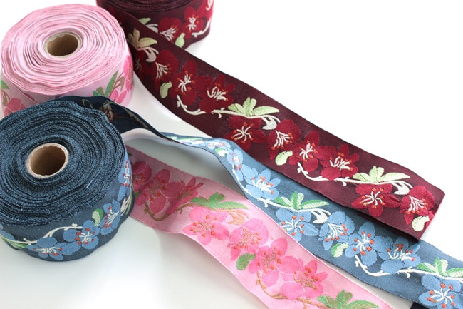 KAFKA　カフカ社【50cm単位】約幅40mm-さくら・桜の花柄チロリアンテープ　ジャガードリボン