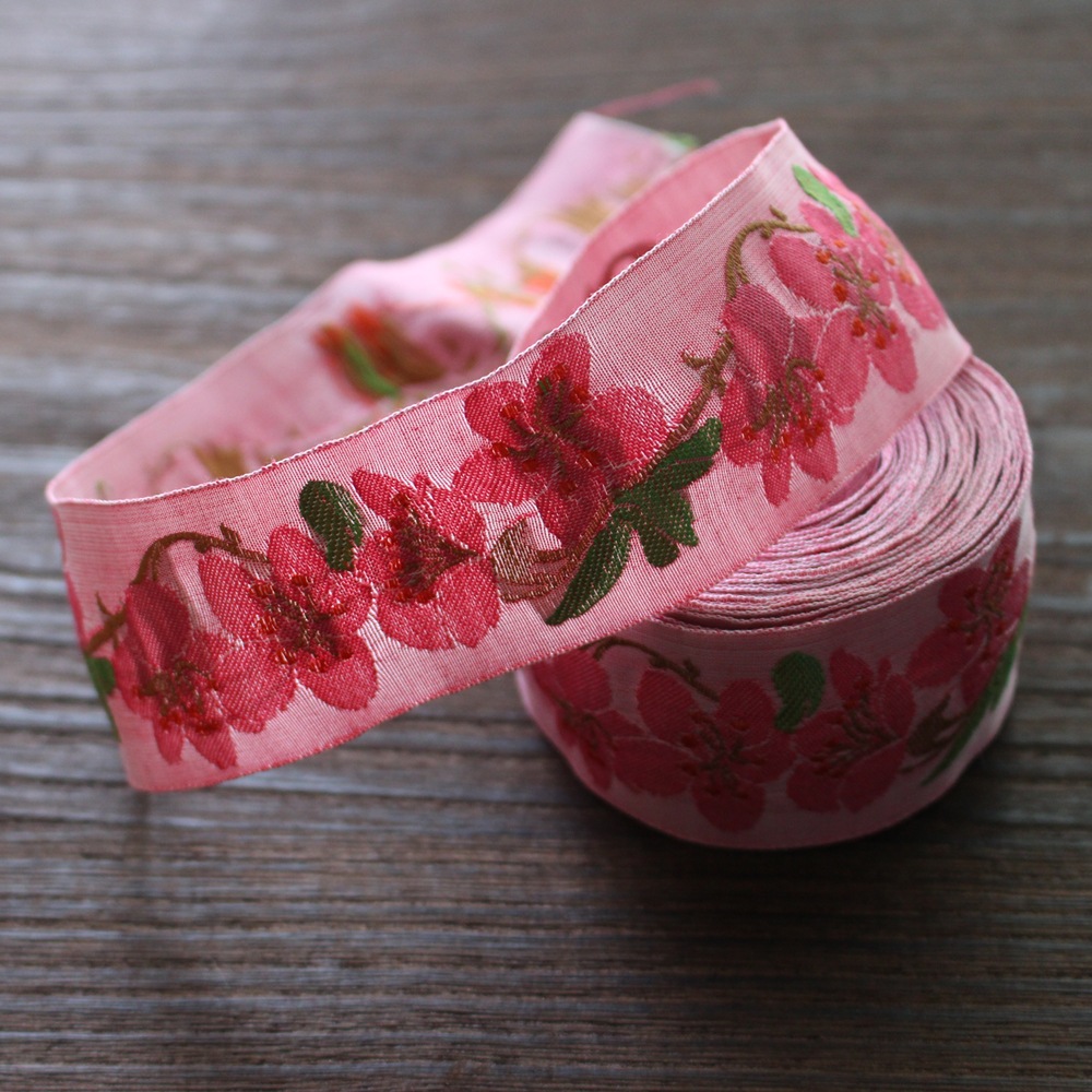 KAFKA　カフカ社【50cm単位】約幅40mm-さくら・桜の花柄チロリアンテープ　ジャガードリボン