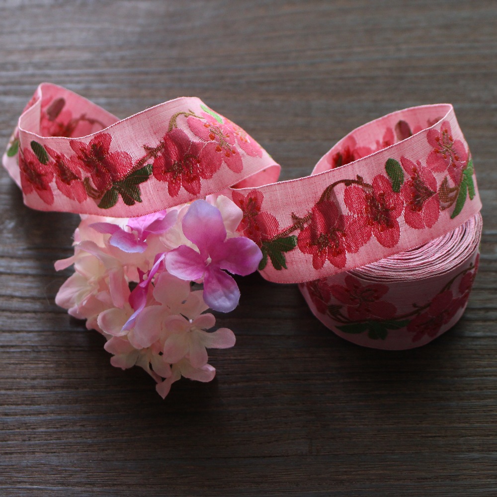 KAFKA　カフカ社【50cm単位】約幅40mm-さくら・桜の花柄チロリアンテープ　ジャガードリボン