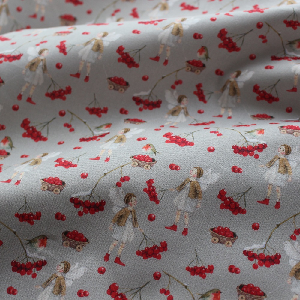 残り僅か‼️ ドイツ　輸入 生地　アクファクトゥム　赤い木の実と赤い靴の妖精 ドイツ生地acufactum アクファクトゥム赤い木の実と赤い靴の妖精