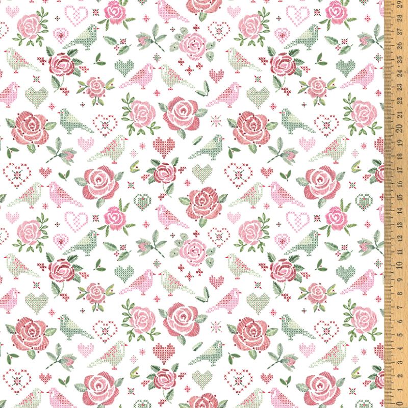 145cm×50cm】ドイツ輸入生地 acufactum998 刺繍のようなバラ柄の生地