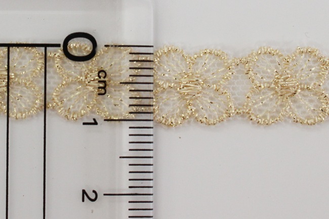 10mm/2色】MOKUBA62413 MOKUBA62414/00 4花弁のメタリックチュールレース