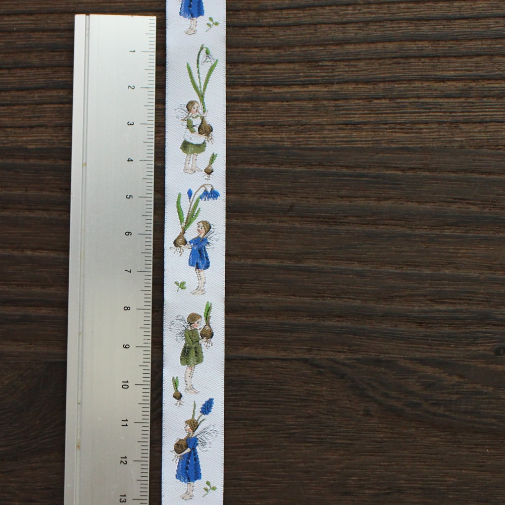 【50cm単位】acufactum312 約幅16mm/ムスカリ,球根,春の妖精柄のジャガードリボン　チロリアンテープ