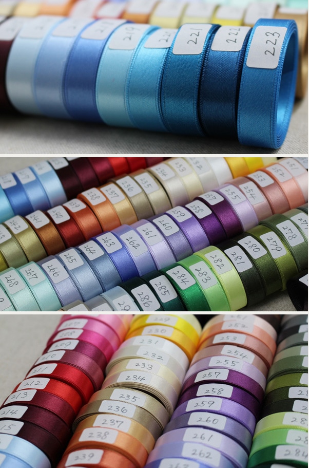 サテンリボン4色セット　幅５㎝×長さ29～30m　赤、紺、ライトブルー、グリーン サテンリボン4色セット幅5㎝×長さ29～30m赤、紺、ライトブルー、グリーン