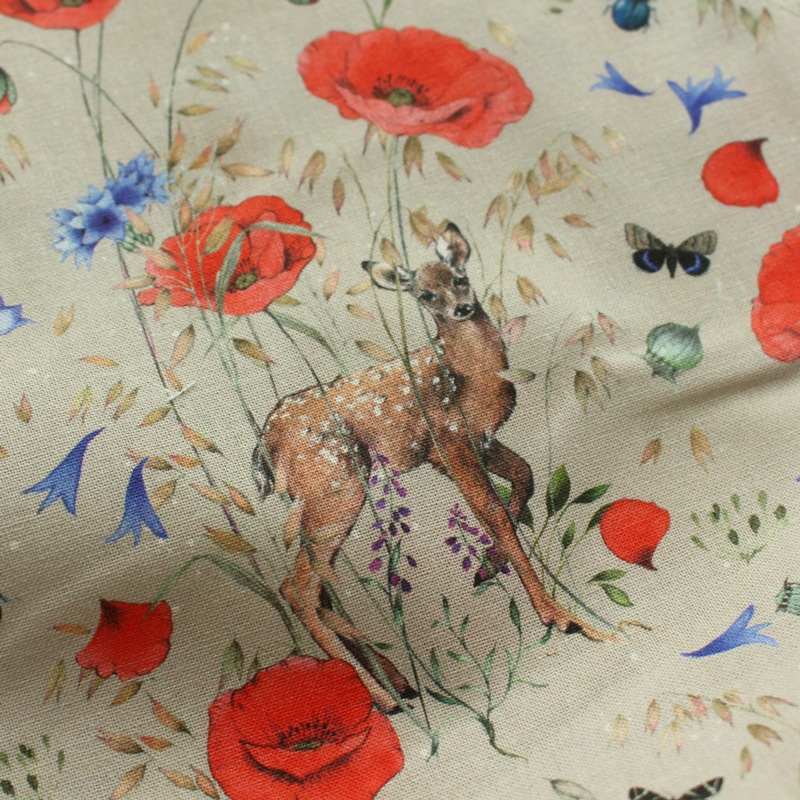 145cm×50cm】ドイツ輸入生地 acufactum843 シカとポピーと矢車草