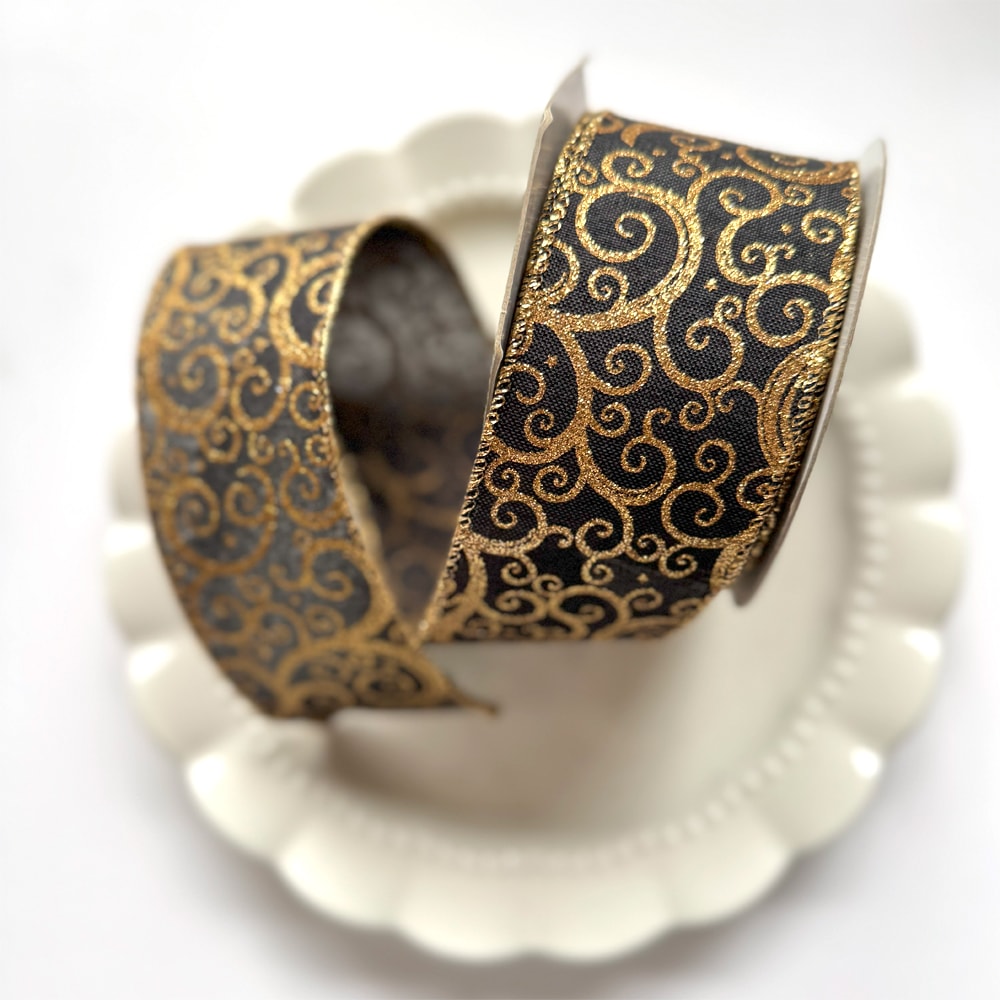 ワイヤー入り】クリスマスリボン ゴールドライン-約63mm幅/全3色