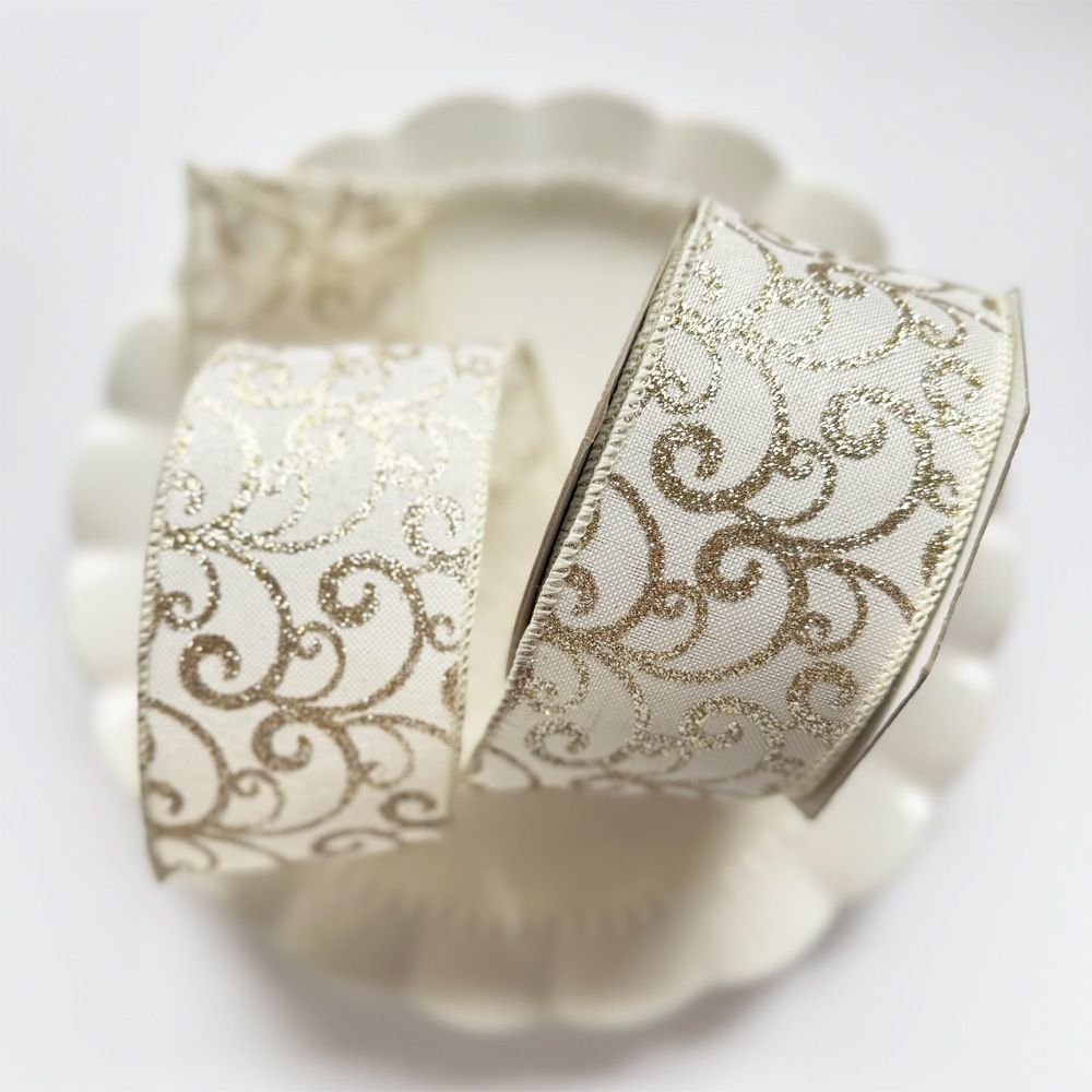 ワイヤー入り】クリスマスリボン ゴールドライン-約63mm幅/全3色