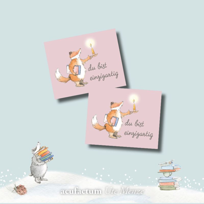 【acufactum375】 約5cm×約4cm--(大)本とろうそくを持つキツネのタグ　ラベル　織ネーム