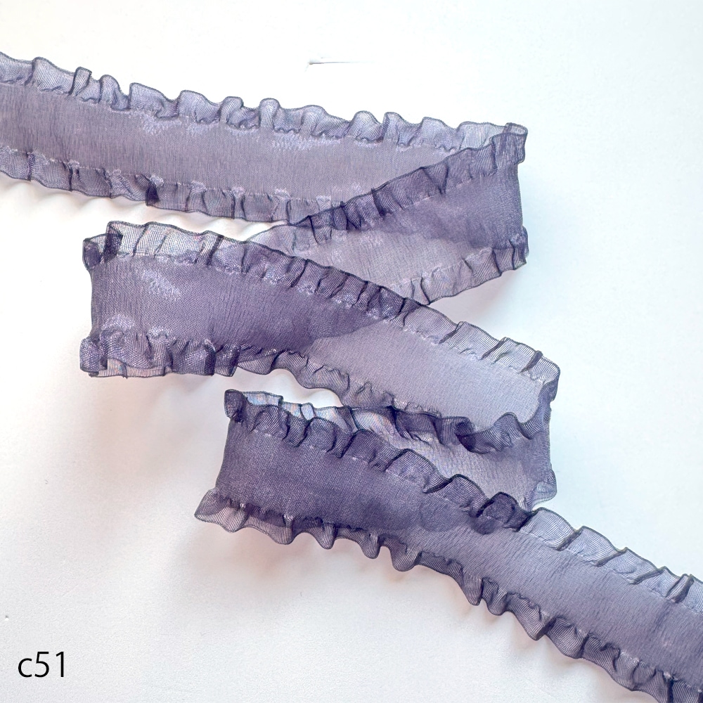 2幅/15色】MOKUBA4474フリルオーガンジーリボン/5m巻き