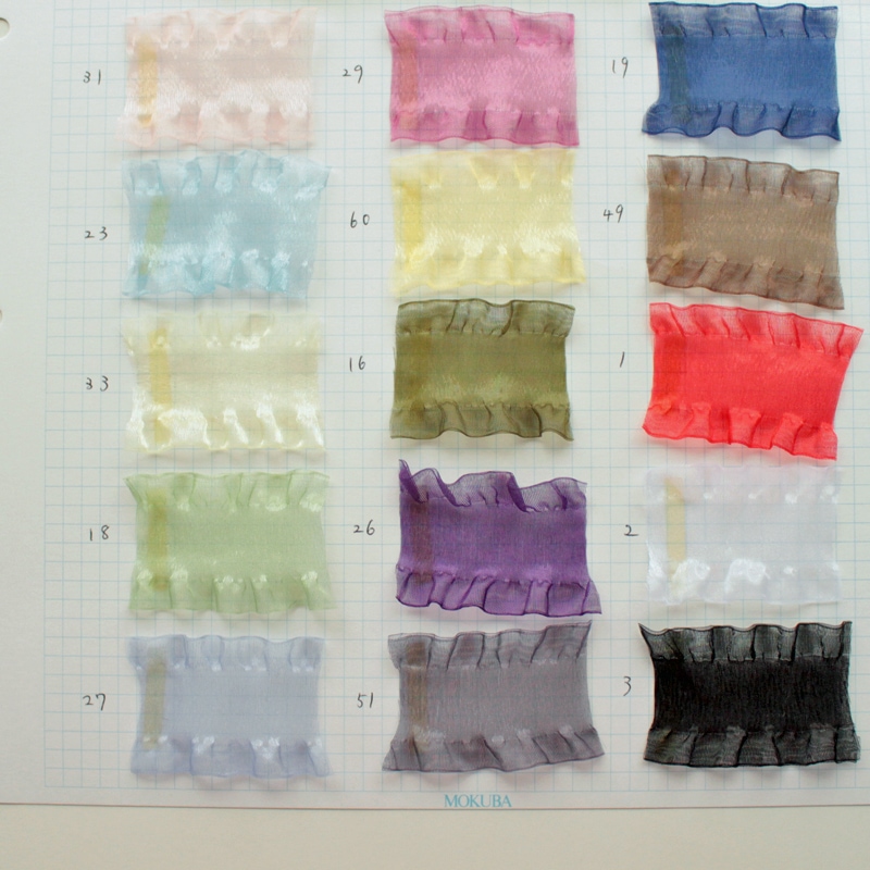 2幅/15色】MOKUBA4474フリルオーガンジーリボン/5m巻き