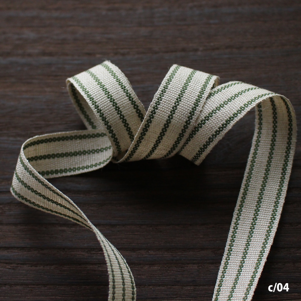 7色】No,1155-18mm リネンリボン 3ライン 平テープ