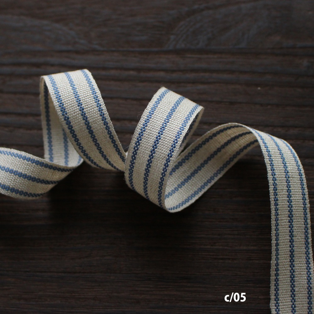 7色】No,1155-18mm リネンリボン 3ライン 平テープ