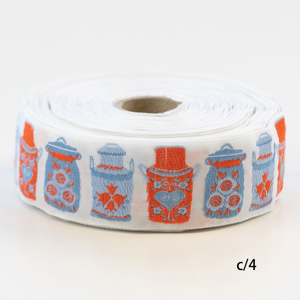 KAFKA　カフカ社【50cm単位】約幅32mm-ミルク缶柄のジャガードリボン
