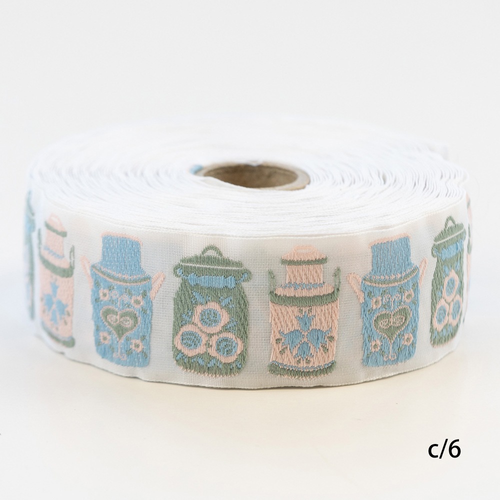KAFKA　カフカ社【50cm単位】約幅32mm-ミルク缶柄のジャガードリボン