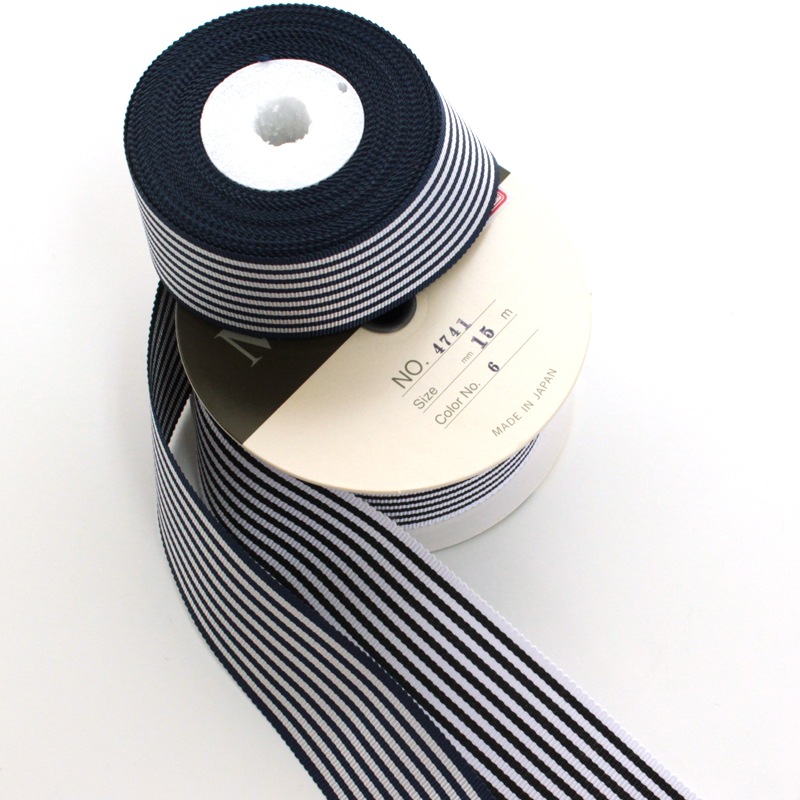 約36mm幅/5色】MOKUBA 4741ストライプグログランリボン/15m巻