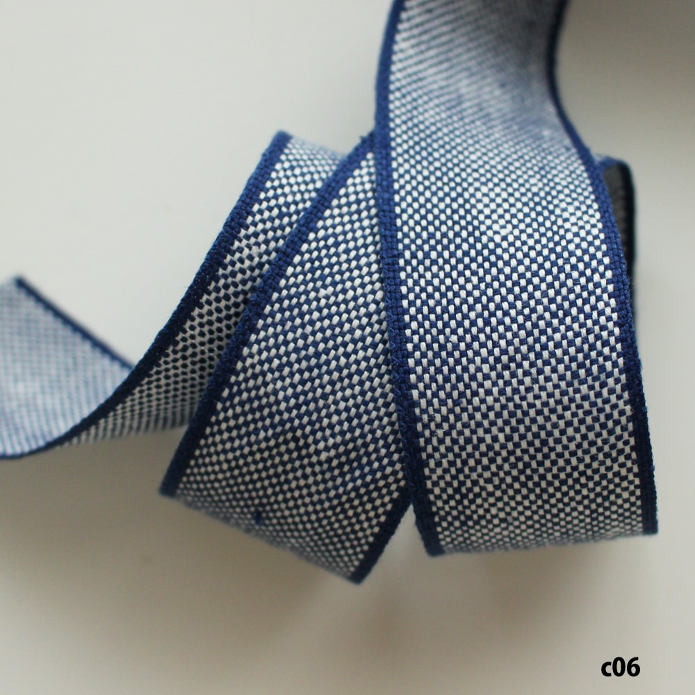 3幅/6色】 1192 checkered patternリネンリボン 市松柄リボン 15mm