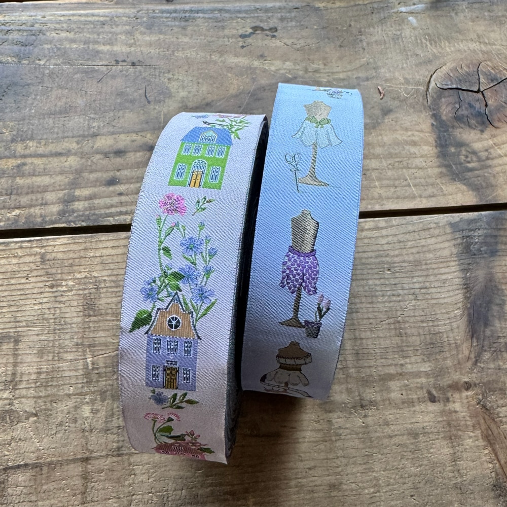 【50cm単位】約幅32mm お家と小鳥とお花のリボン チロリアンテープ