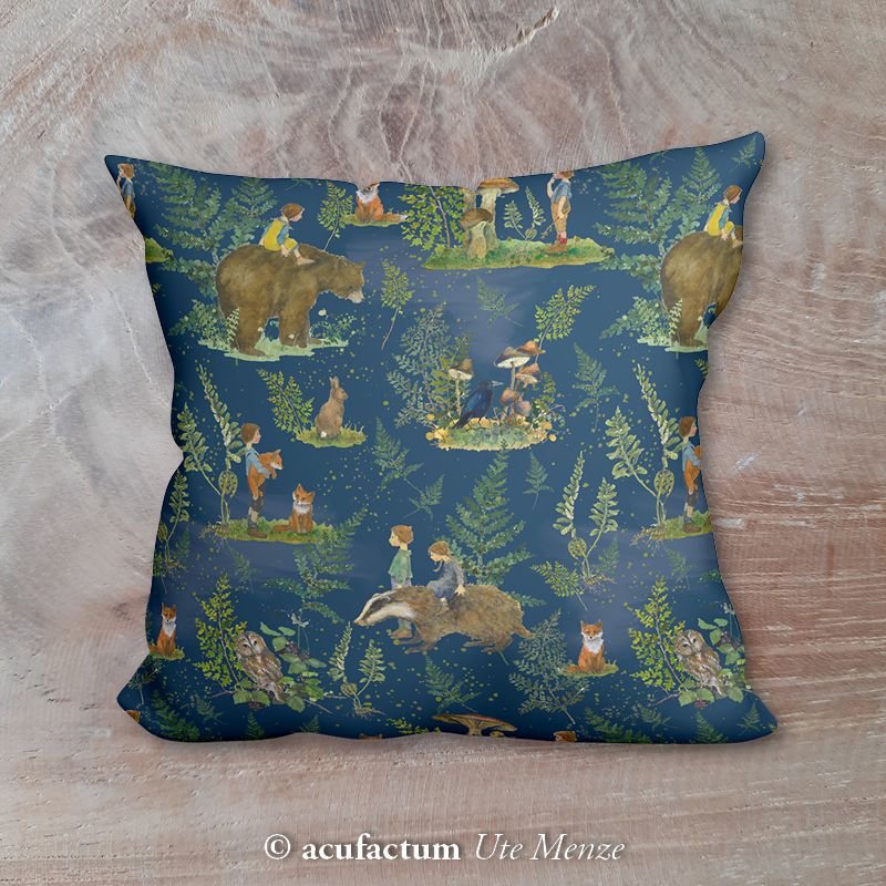 ヨーロッパの風景　掛物（生地） 140cm×50cm】ドイツ輸入生地 acufactum819 森の魔法の生地 紺