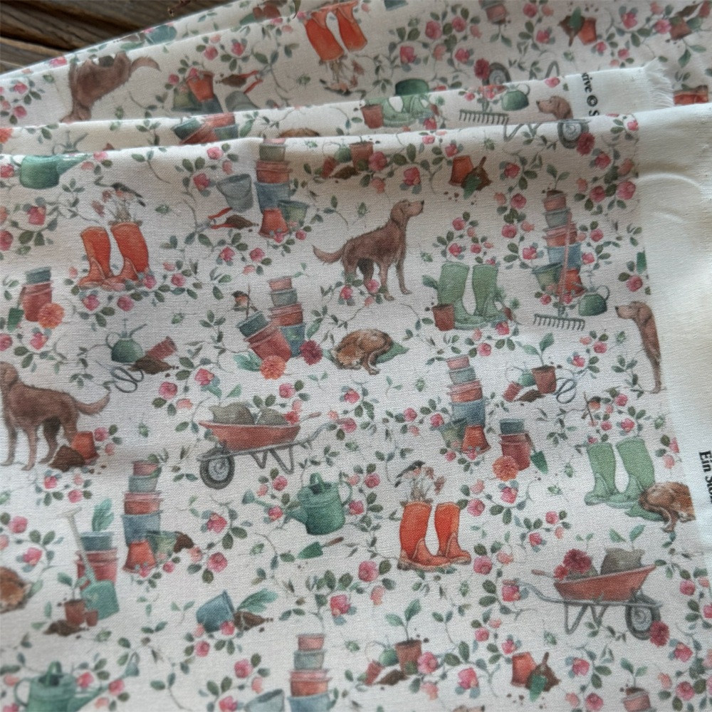 【145cm×50cm】ドイツ輸入生地　acufactum901 犬とガーデンの生地