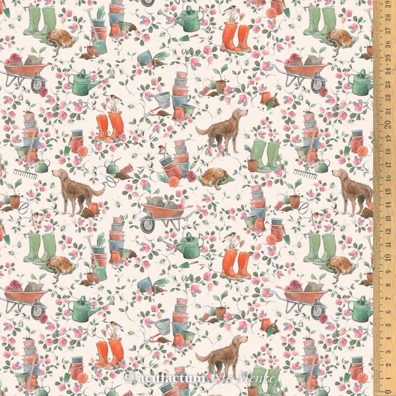 【145cm×50cm】ドイツ輸入生地　acufactum901 犬とガーデンの生地