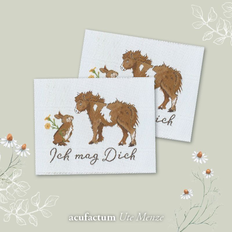 【acufactum388】 約5cm×約4cm--(大）ウサギと馬のタグ　ラベル　織ネーム