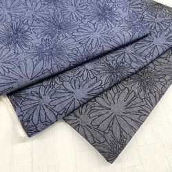 OJ047 和紙混ライトデニムプリント フラワー [メーターカット]