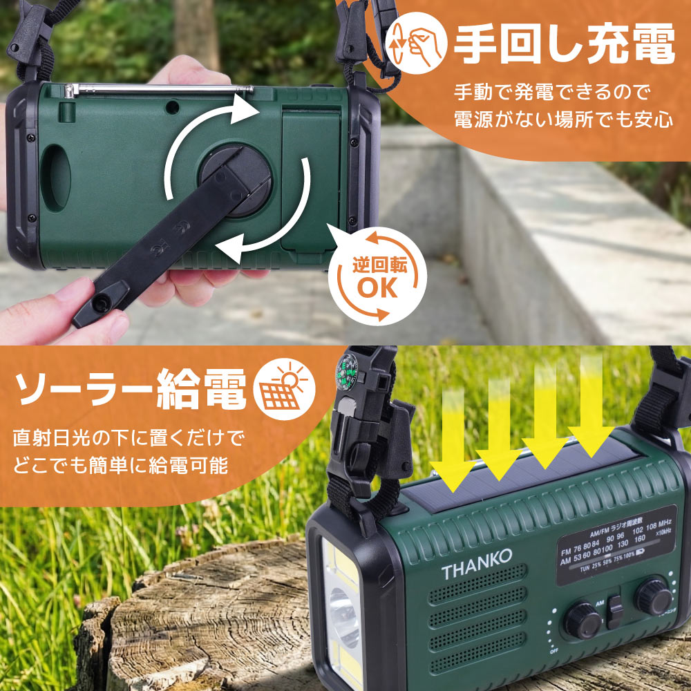 20000mAh、手回し充電対応AM/ワイドFMラジオ | 【公式】サンコー通販サイト
