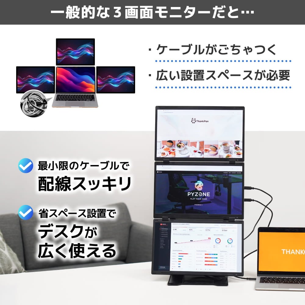 USB1本で4画面にできる縦横回転モニター | 【公式】サンコー通販サイト