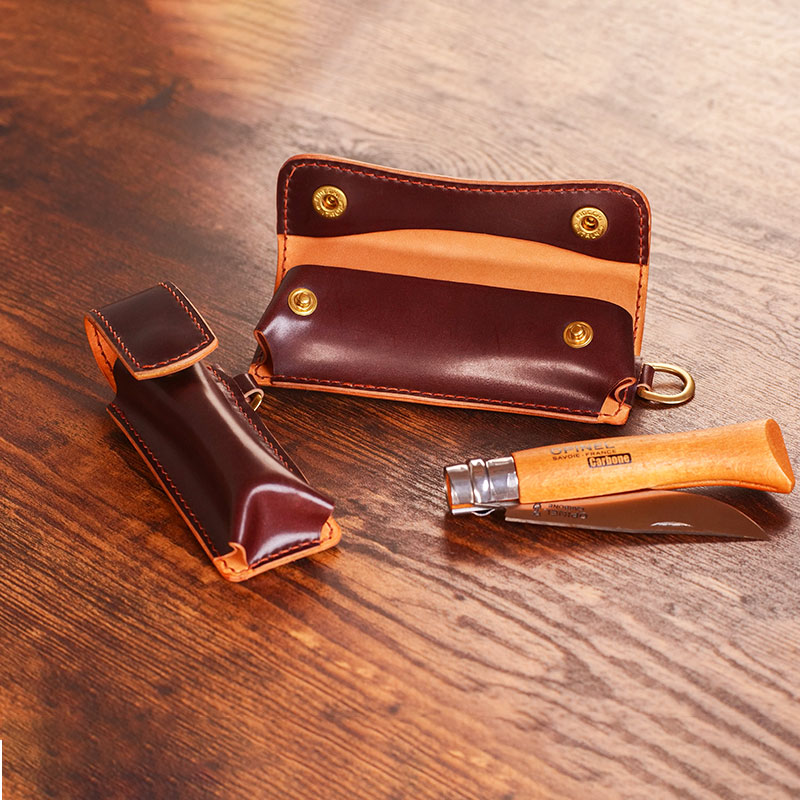 最高級レザー「コードバン」を使用したレザーナイフケース OPINEL