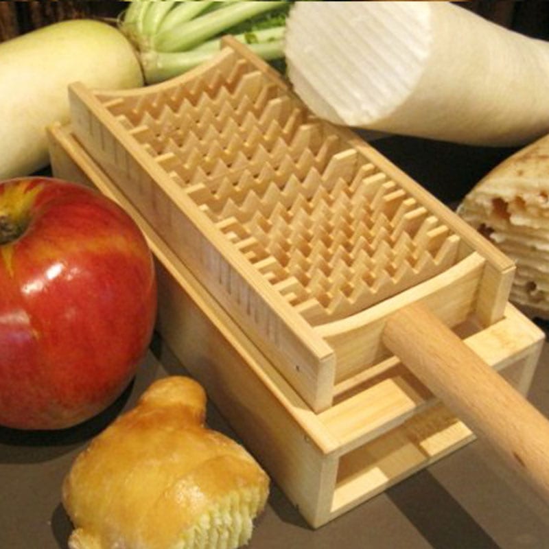 竹製大根おろしダブル歯（鬼おろし）17本歯・受け皿（吊り）のセット