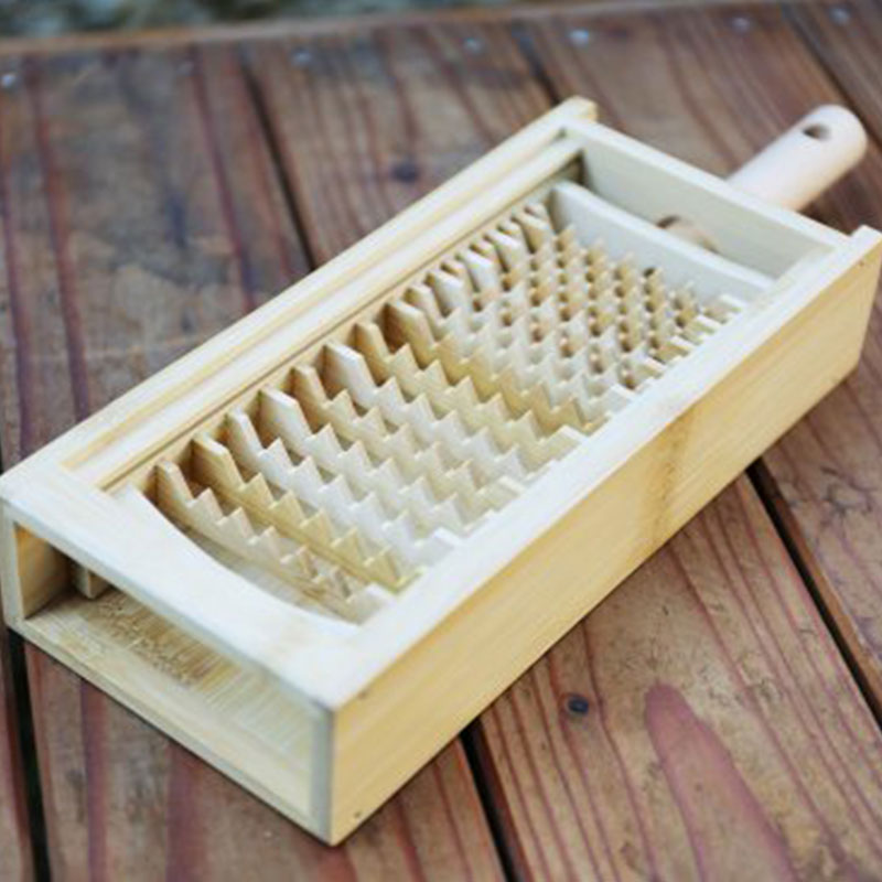 竹製大根おろしダブル歯（鬼おろし）17本歯・受け皿（吊り）のセット