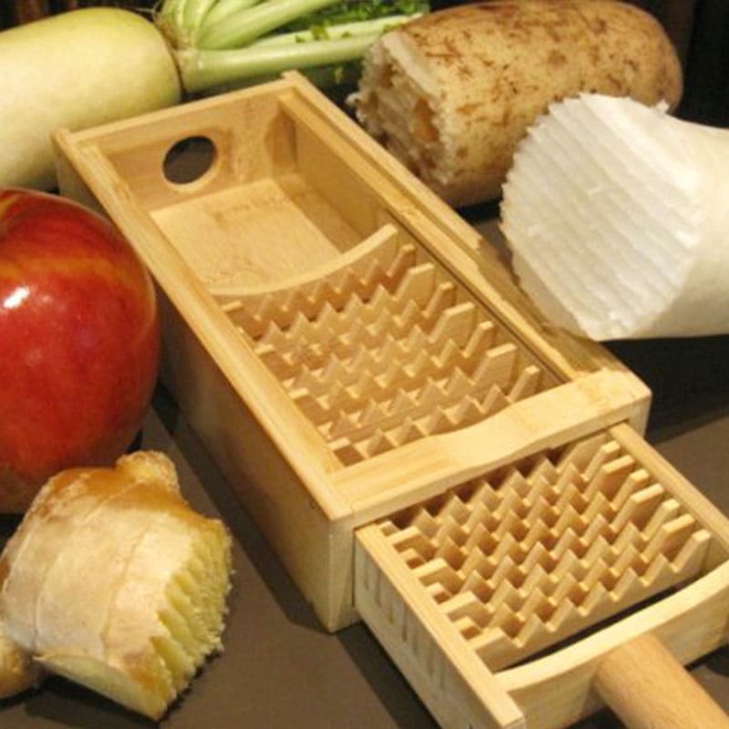 竹製大根おろしダブル歯（鬼おろし）17本歯・受け皿（吊り）のセット